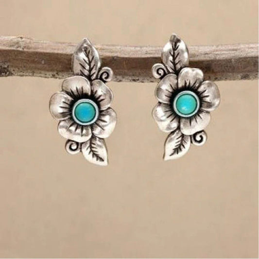 Turquoise Vintage Floral Stud Earrings - Diane Jewelry