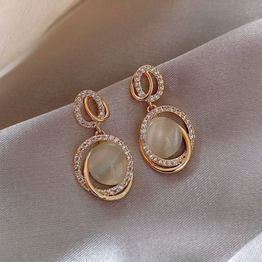 Gold Crystal Moonstone Drop Earrings - Diane Jewelry