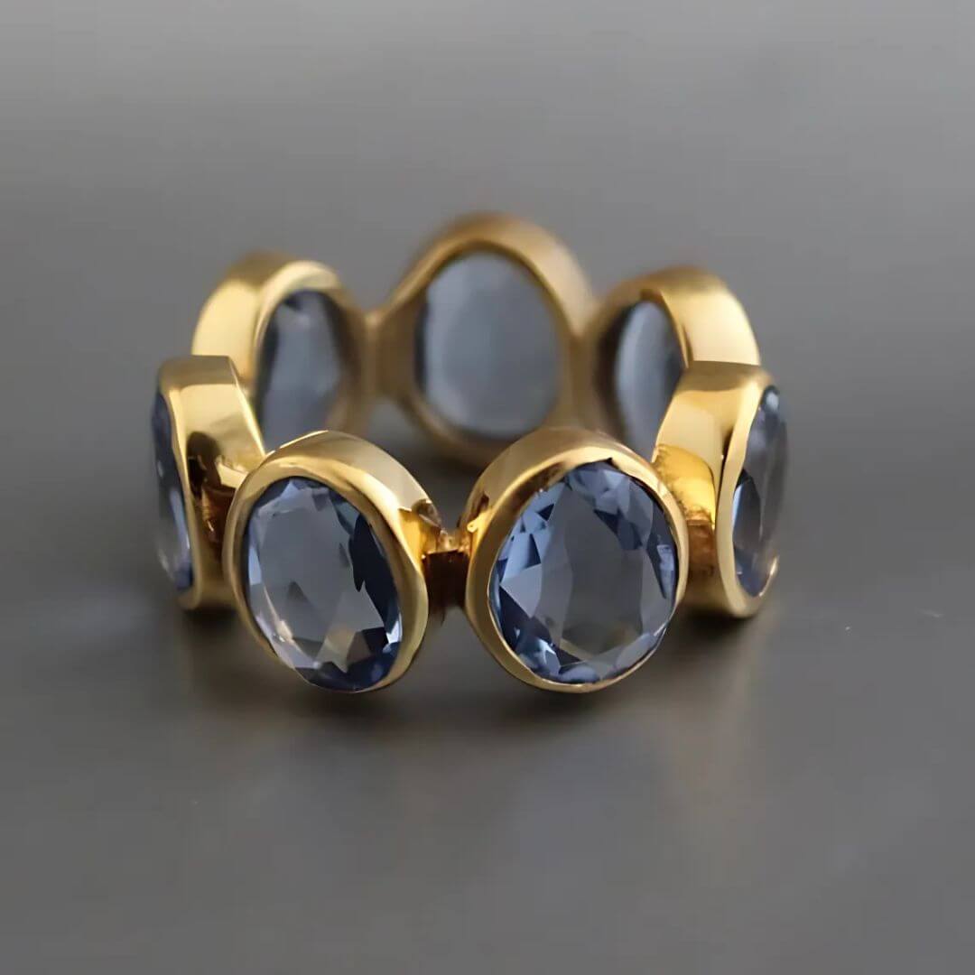 Gold Blue Gemstone Statement Ring - Diane Jewelry