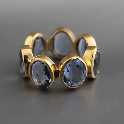 Gold Blue Gemstone Statement Ring - Diane Jewelry