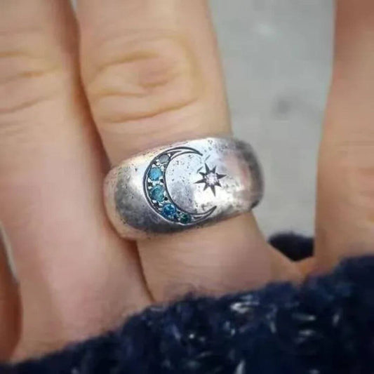 Celestial Moon Star Silver Ring - Diane Jewelry