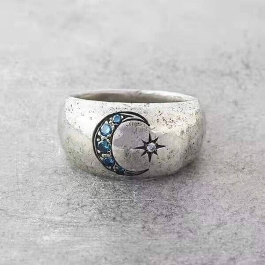 Celestial Moon Star Silver Ring - Diane Jewelry