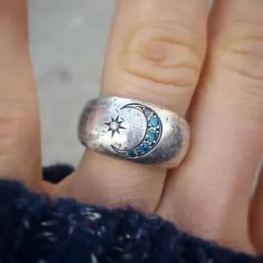 Celestial Moon Star Silver Ring - Diane Jewelry