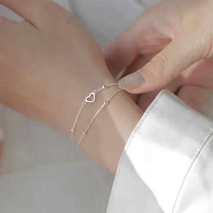 Dainty Silver Heart Chain Bracelet - Diane Jewelry