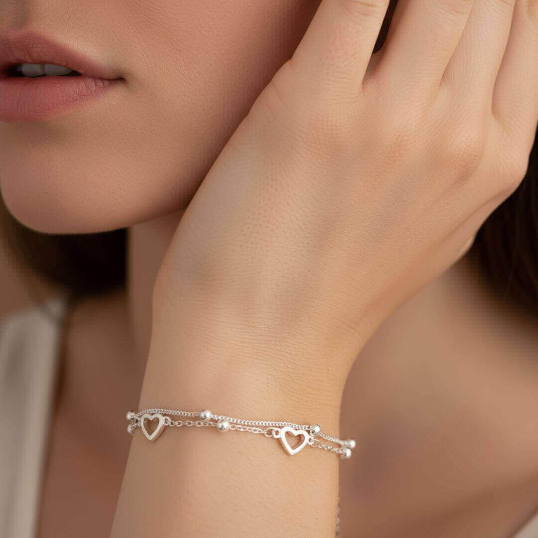 Dainty Silver Heart Chain Bracelet Emma & Noah Jewelry