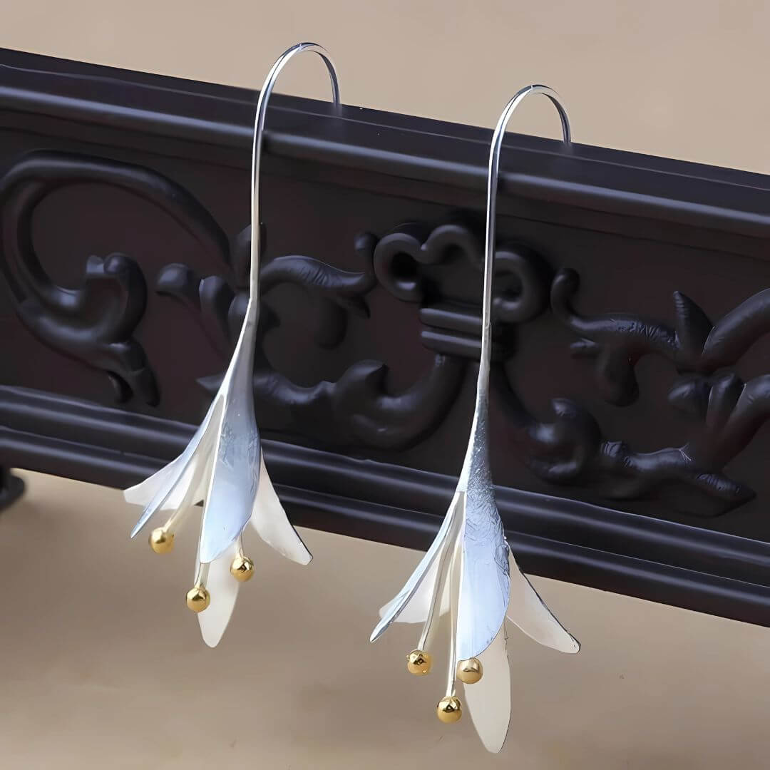 Silver Gold Floral Drop Earrings - Diane Jewelry