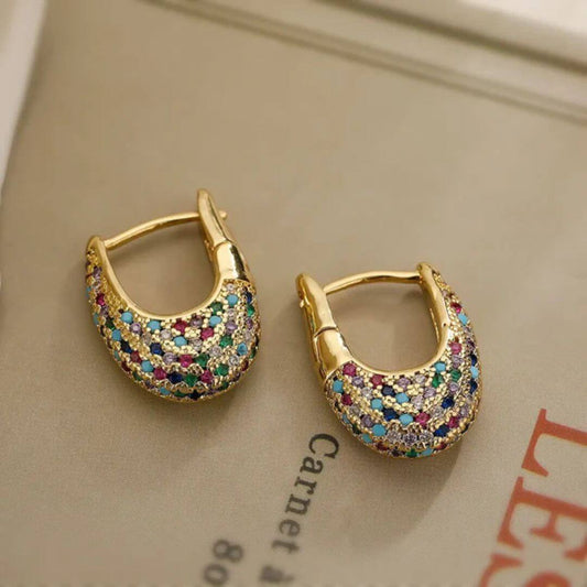 Gold Multicolor Crystal Hoop Earrings - Diane Jewelry