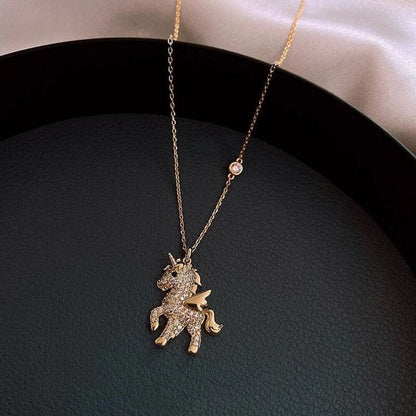 Gold Crystal Unicorn Pendant Necklace - Diane Jewelry