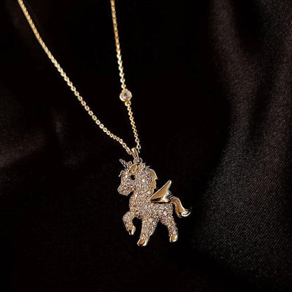 Gold Crystal Unicorn Pendant Necklace - Diane Jewelry