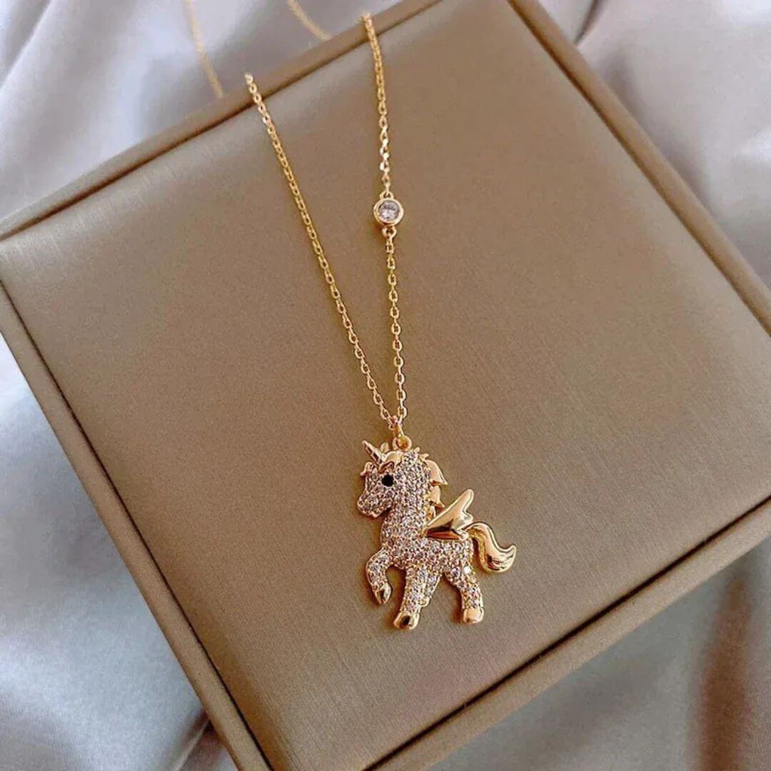 Gold Crystal Unicorn Pendant Necklace - Diane Jewelry