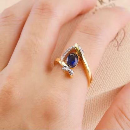 Gold Marquise Blue Statement Ring - Diane Jewelry