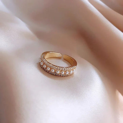Gold Pearl Rhinestone Band Ring - Diane Jewelry