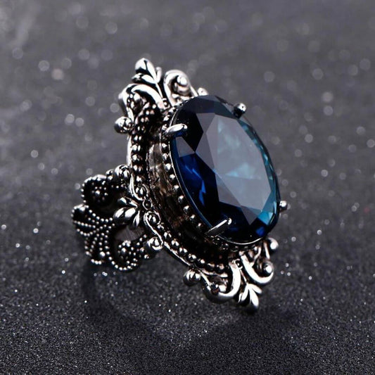Vintage Gothic Blue Statement Ring - Diane Jewelry