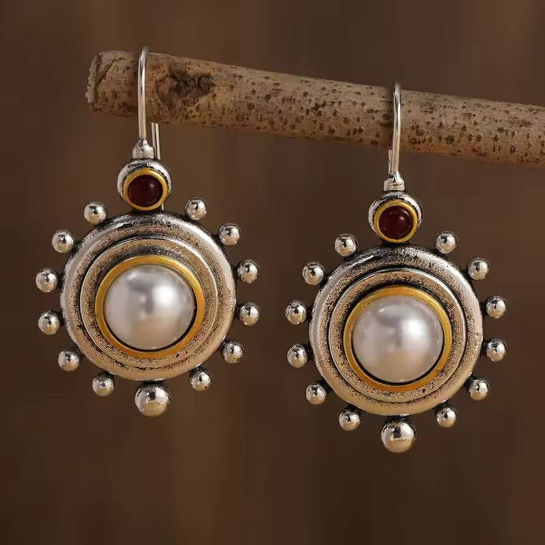 Boho Sunburst Pearl Drop Earrings - Diane Jewelry