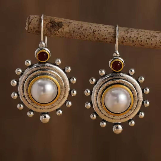 Boho Sunburst Pearl Drop Earrings - Diane Jewelry