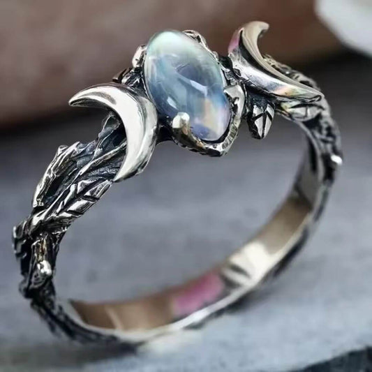 Silver Crescent Moonstone Ring - Diane Jewelry