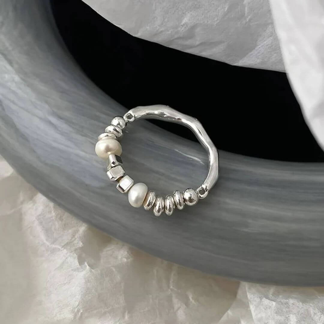 Organic Silver Ring with Pearls - Diane Jewelry