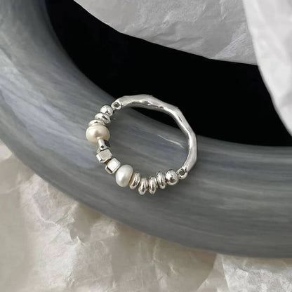 Organic Silver Ring with Pearls - Diane Jewelry