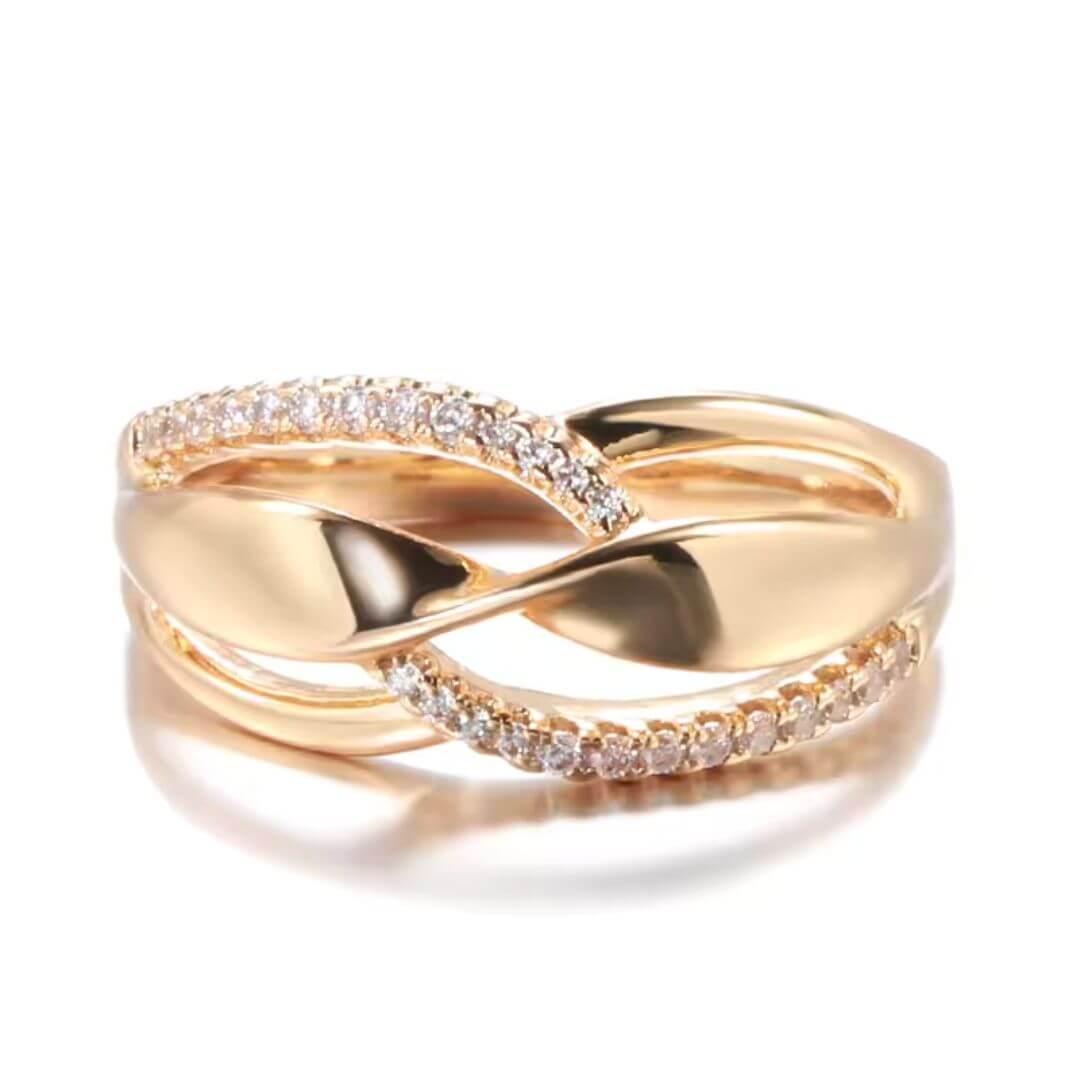 Gold Crossover Crystal Band Ring - Diane Jewelry