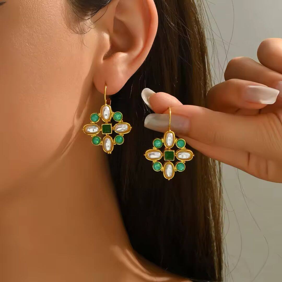 Opal Garnet Pearl Drop Earrings - Diane Jewelry