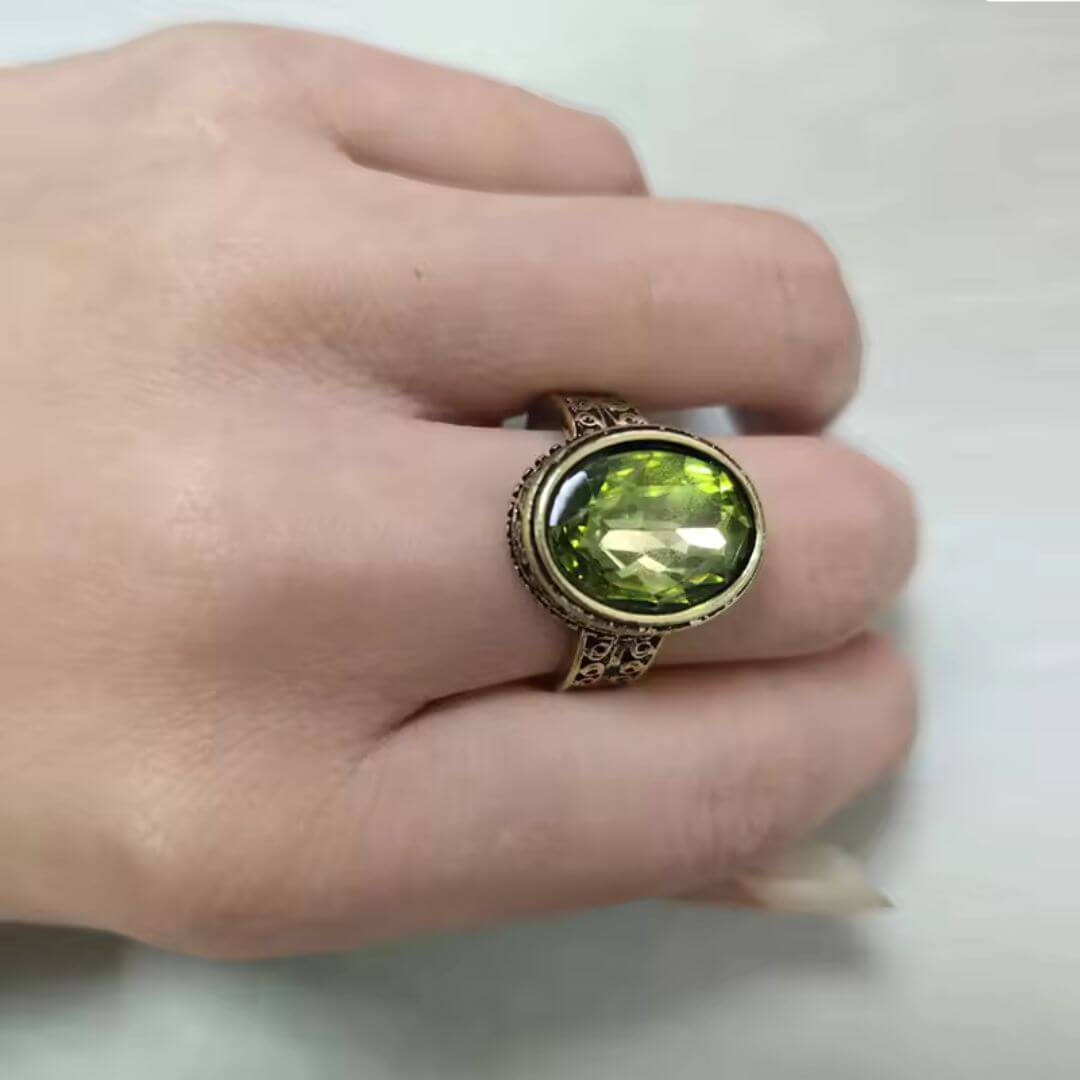 Vintage Green Stone Statement Ring - Diane Jewelry