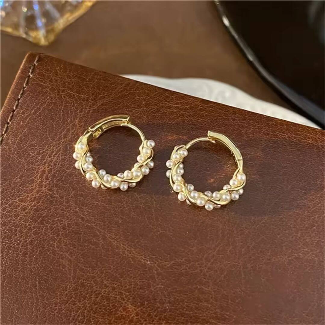 Pearl Gold Hoop Earrings - Diane Jewelry