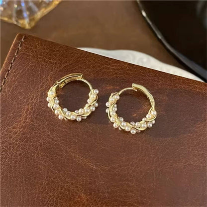 Pearl Gold Hoop Earrings - Diane Jewelry