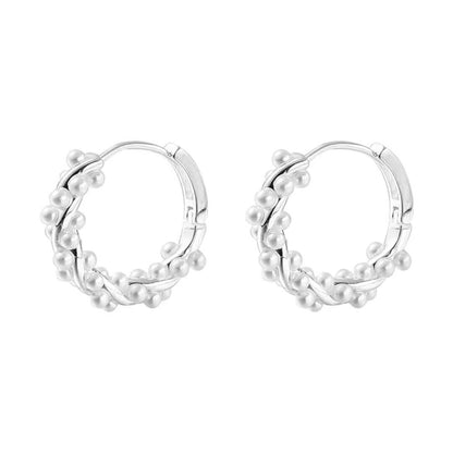 Pearl Gold Hoop Earrings - Diane Jewelry