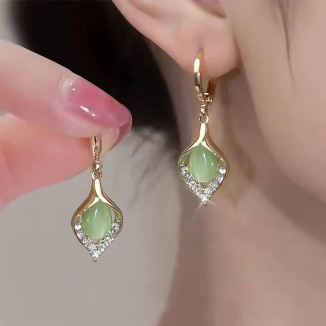 Green Crystal Teardrop Dangle Earrings - Diane Jewelry