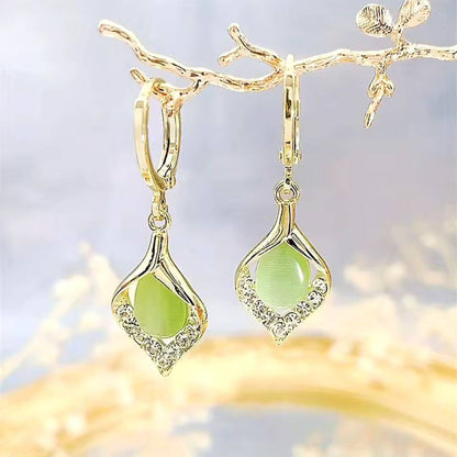 Green Crystal Teardrop Dangle Earrings - Diane Jewelry