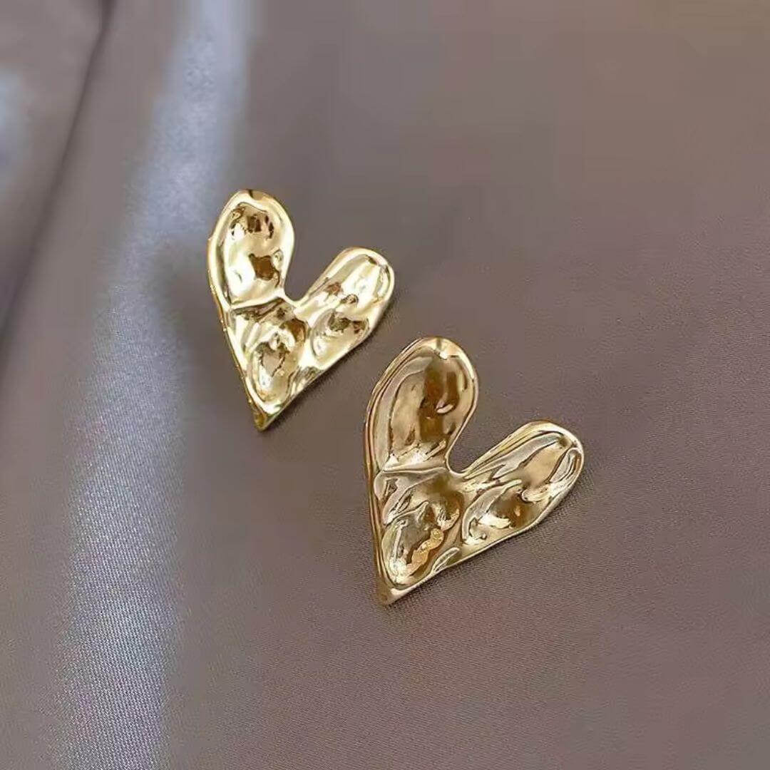Abstract Gold Molten Heart Earrings - Diane Jewelry