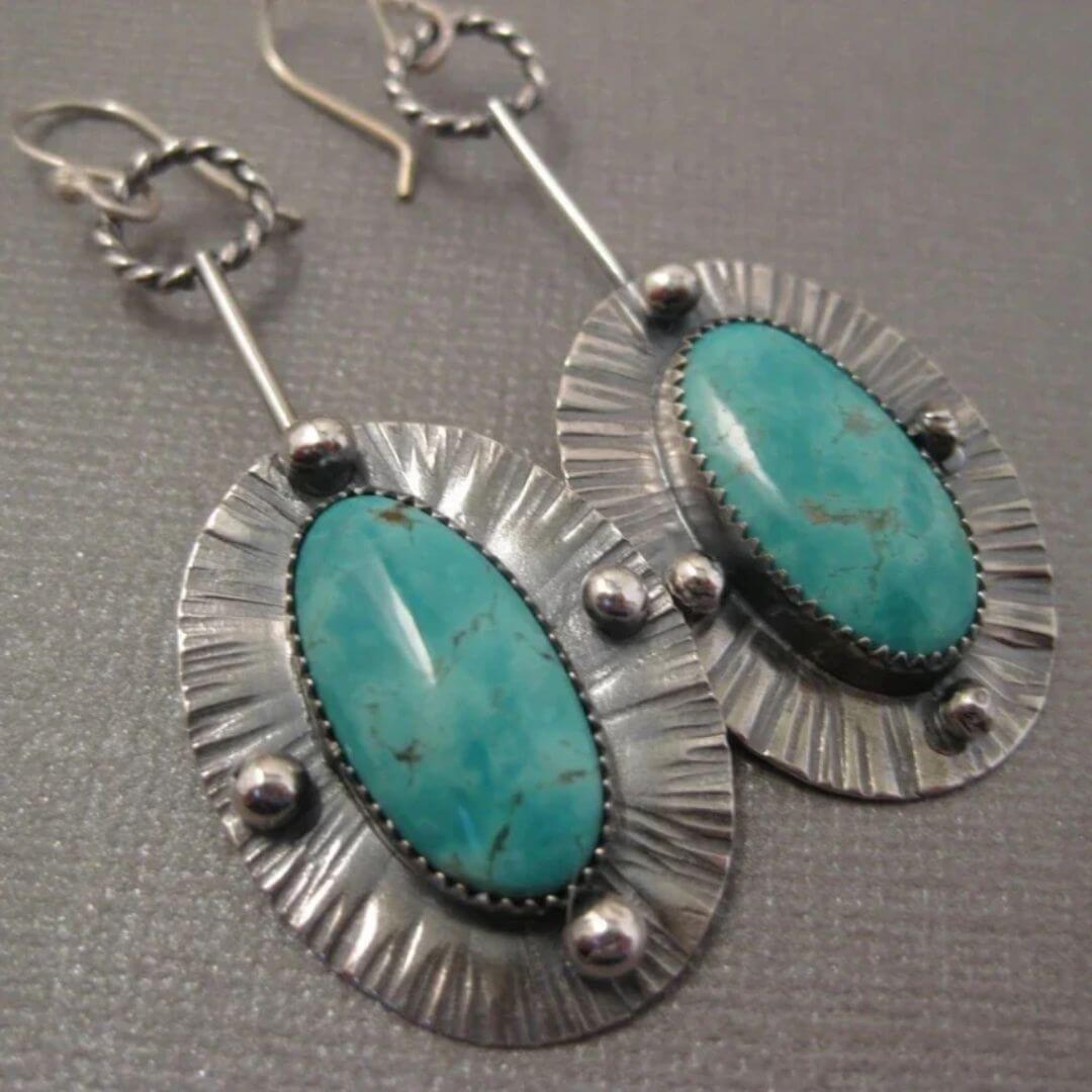 Turquoise Silver Boho Dangle Earrings - Diane Jewelry