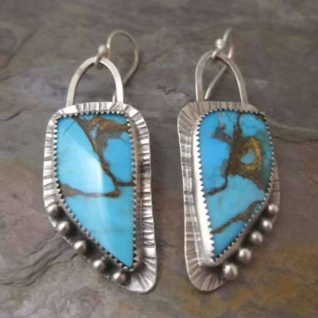 Turquoise Silver Boho Drop Earrings - Diane Jewelry