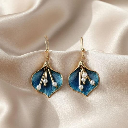 Blue Floral Pearl Drop Earrings Emma & Noah Jewelry