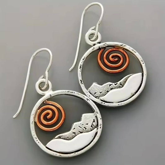 Copper Silver Mountain Sun Earrings - Diane Jewelry