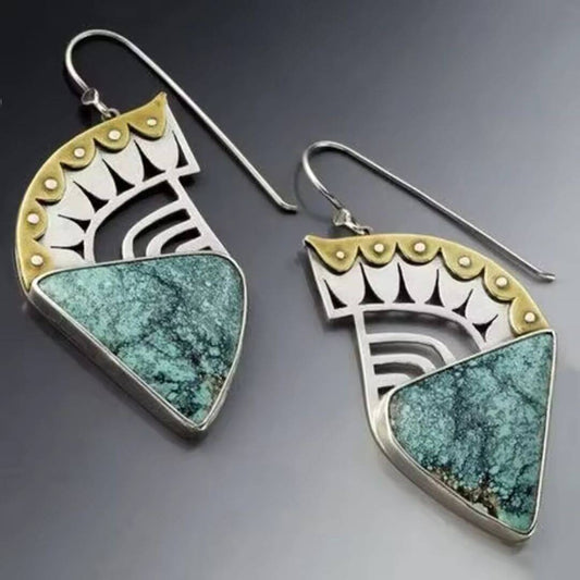 Geometric Turquoise Tribal Dangle Earrings - Diane Jewelry