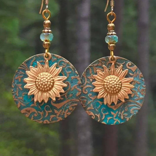 Boho Sunflower Turquoise Dangle Earrings - Diane Jewelry