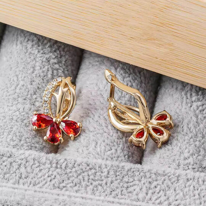 Red Butterfly Gold Crystal Earrings - Diane Jewelry