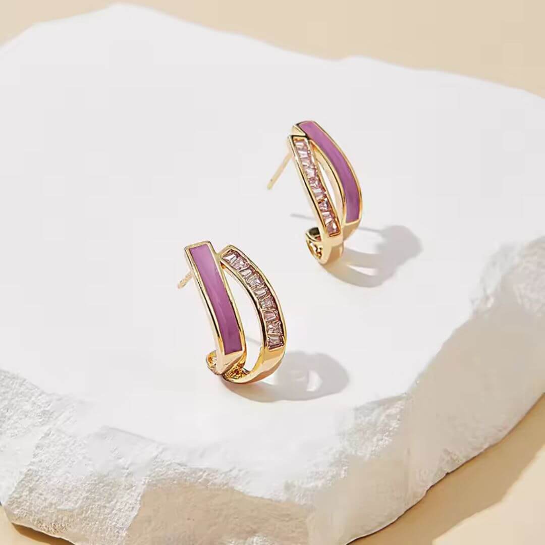 Modern Gold Crystal Inlay Earrings - Diane Jewelry