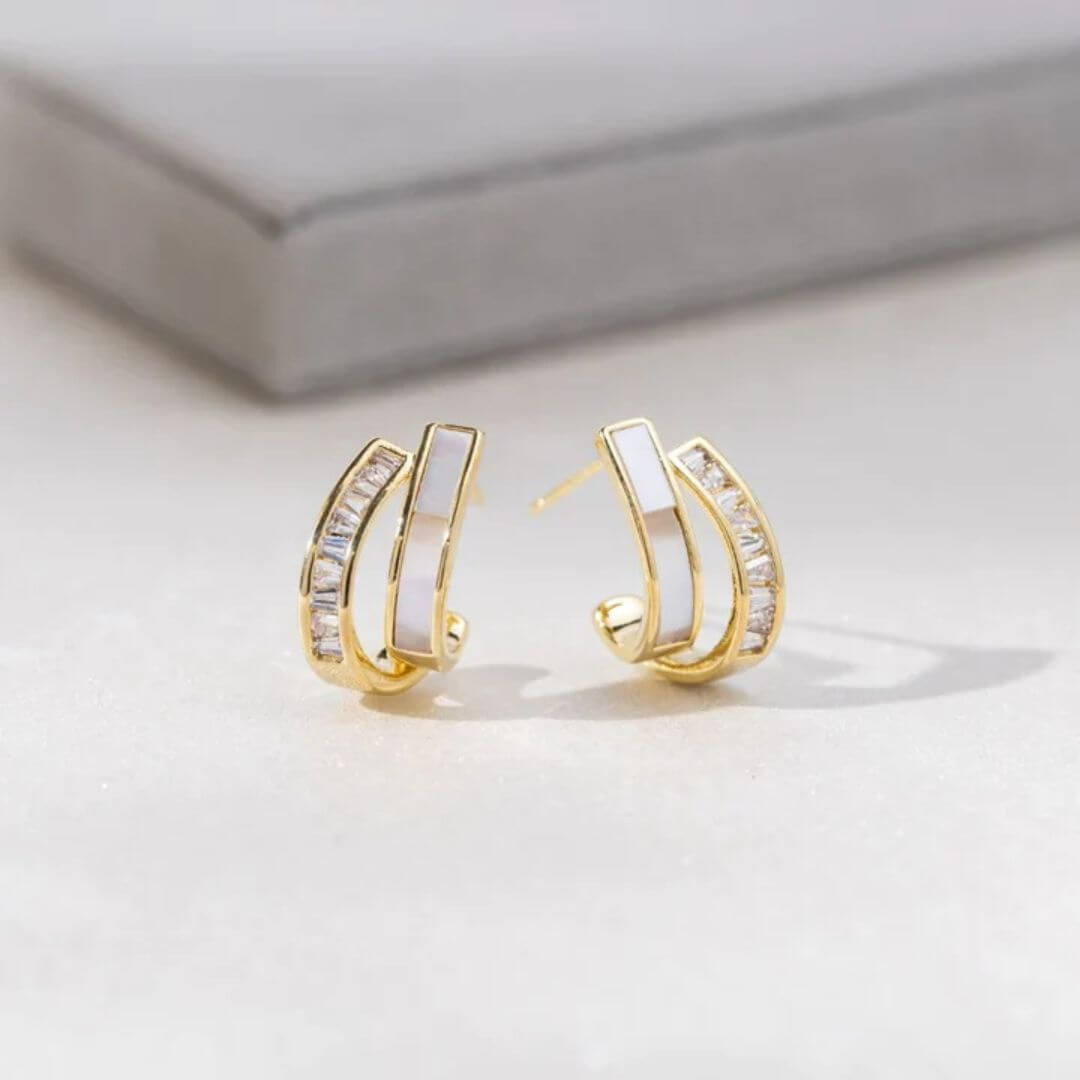 Modern Gold Crystal Inlay Earrings - Diane Jewelry