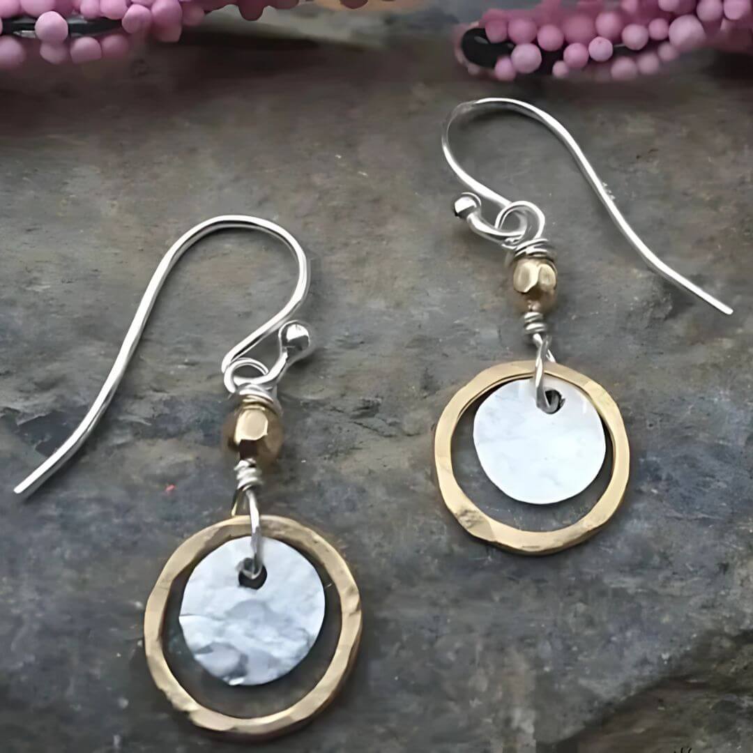 Mixed Metal Hammered Dangle Earrings - Diane Jewelry