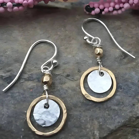 Mixed Metal Hammered Dangle Earrings - Diane Jewelry