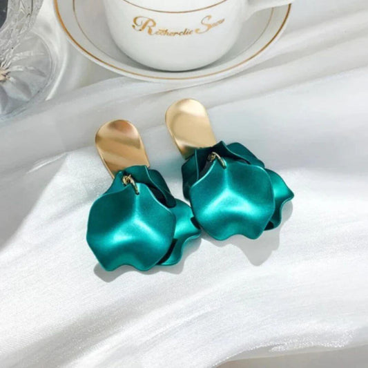 Teal Petal Gold Statement Earrings - Diane Jewelry
