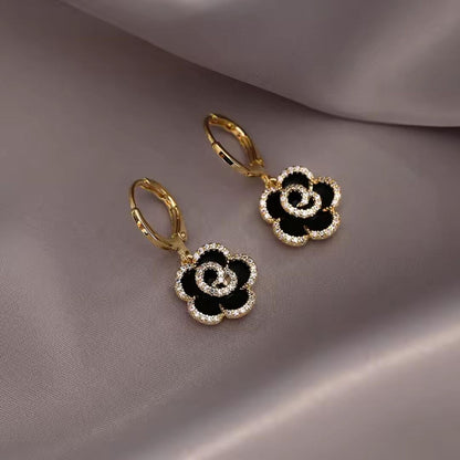 Black Rose Crystal Hoop Earrings - Diane Jewelry
