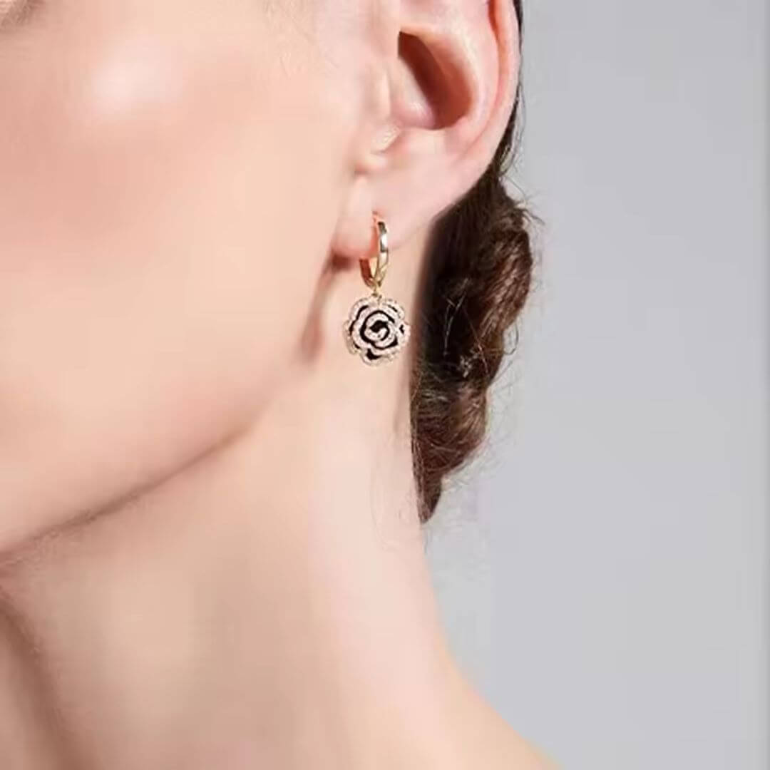 Black Rose Crystal Hoop Earrings - Diane Jewelry