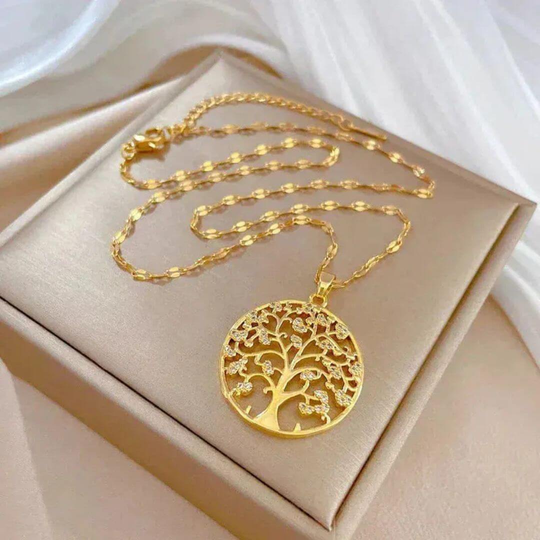 Gold Crystal Family Tree Pendant - Diane Jewelry