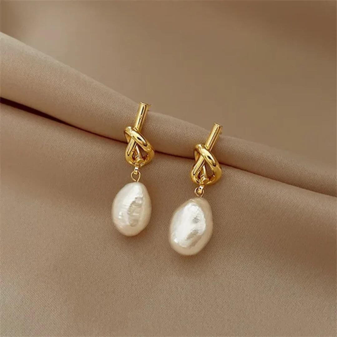 Gold Knot Baroque Pearl Earrings - Diane Jewelry
