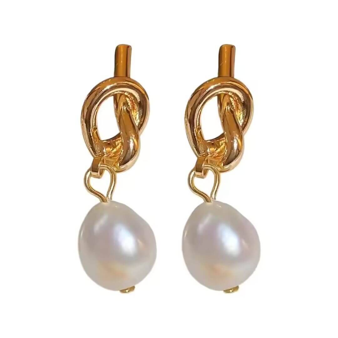 Gold Knot Baroque Pearl Earrings - Diane Jewelry