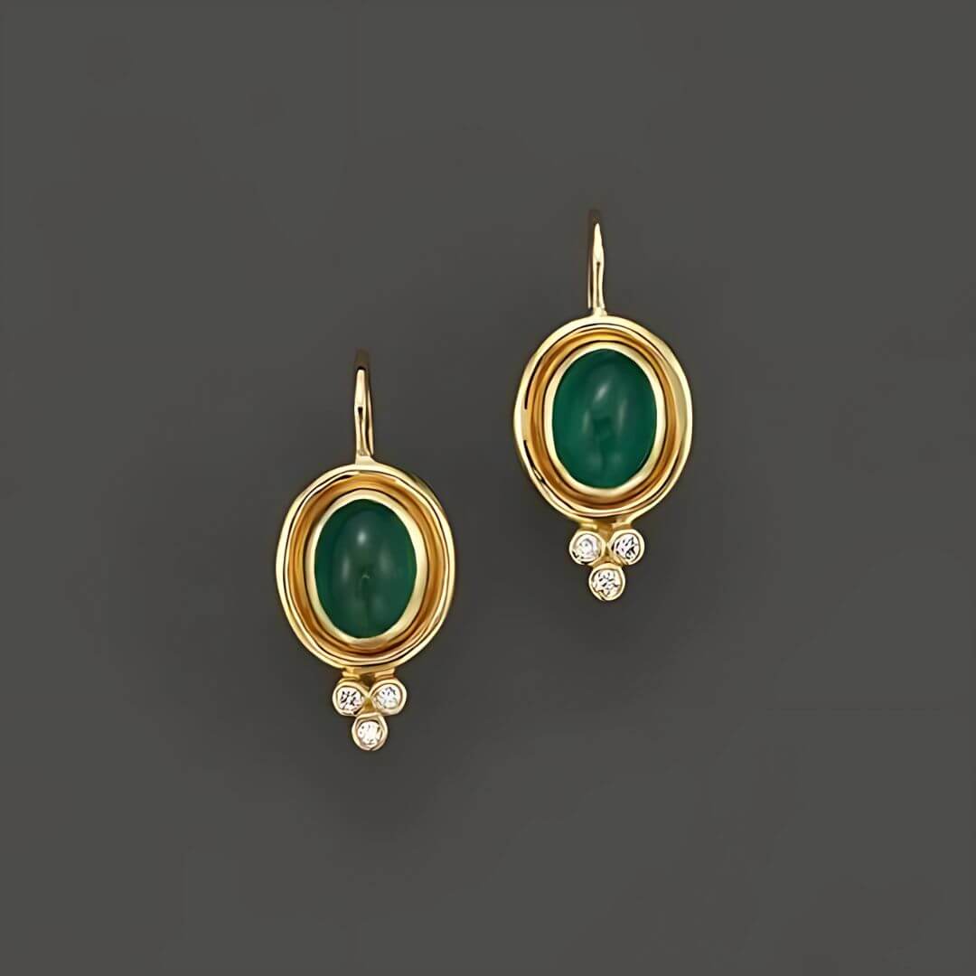 Gold Green Gemstone Drop Earrings - Diane Jewelry