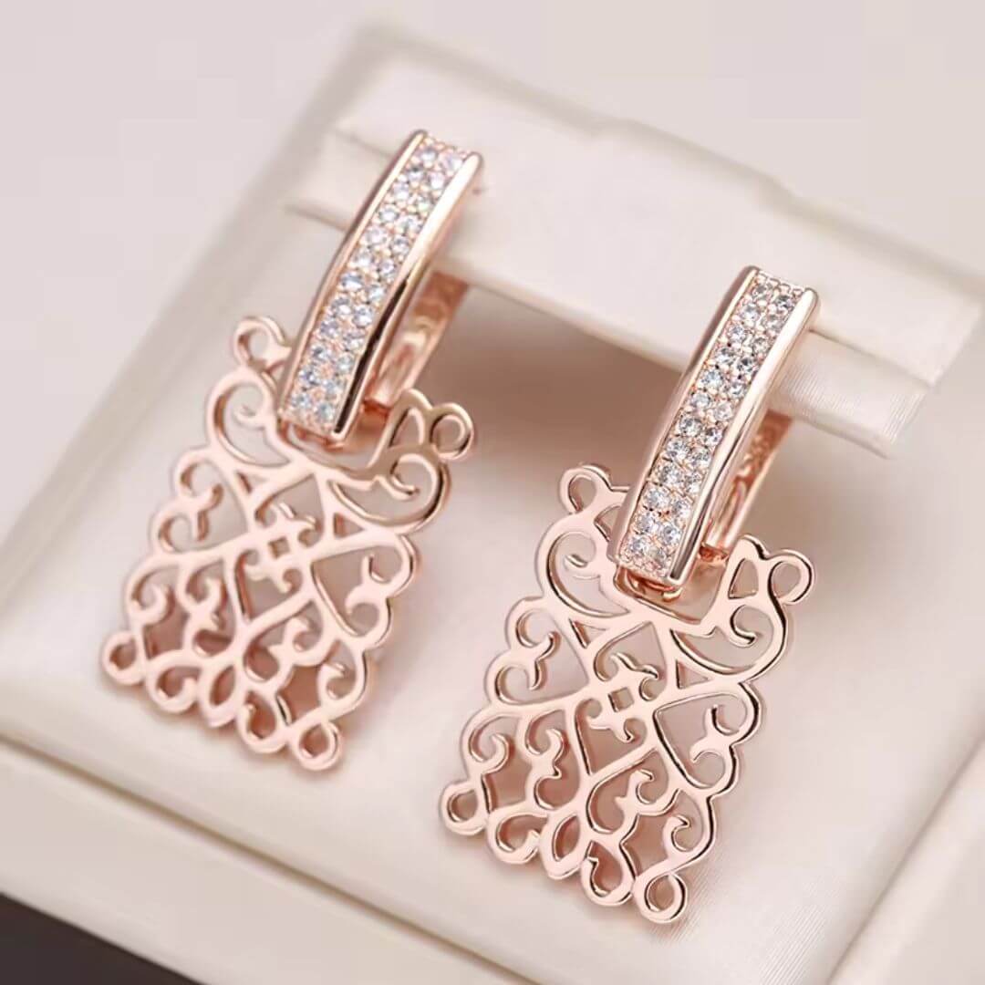 Ornate Rose Gold Dangle Earrings - Diane Jewelry